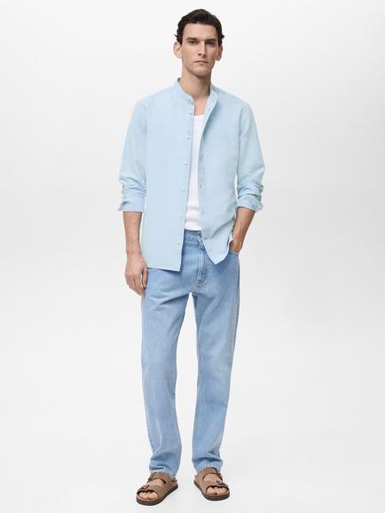Mango Chennai Linen Blend Regular Fit Shirt - view 2, Mid Blue