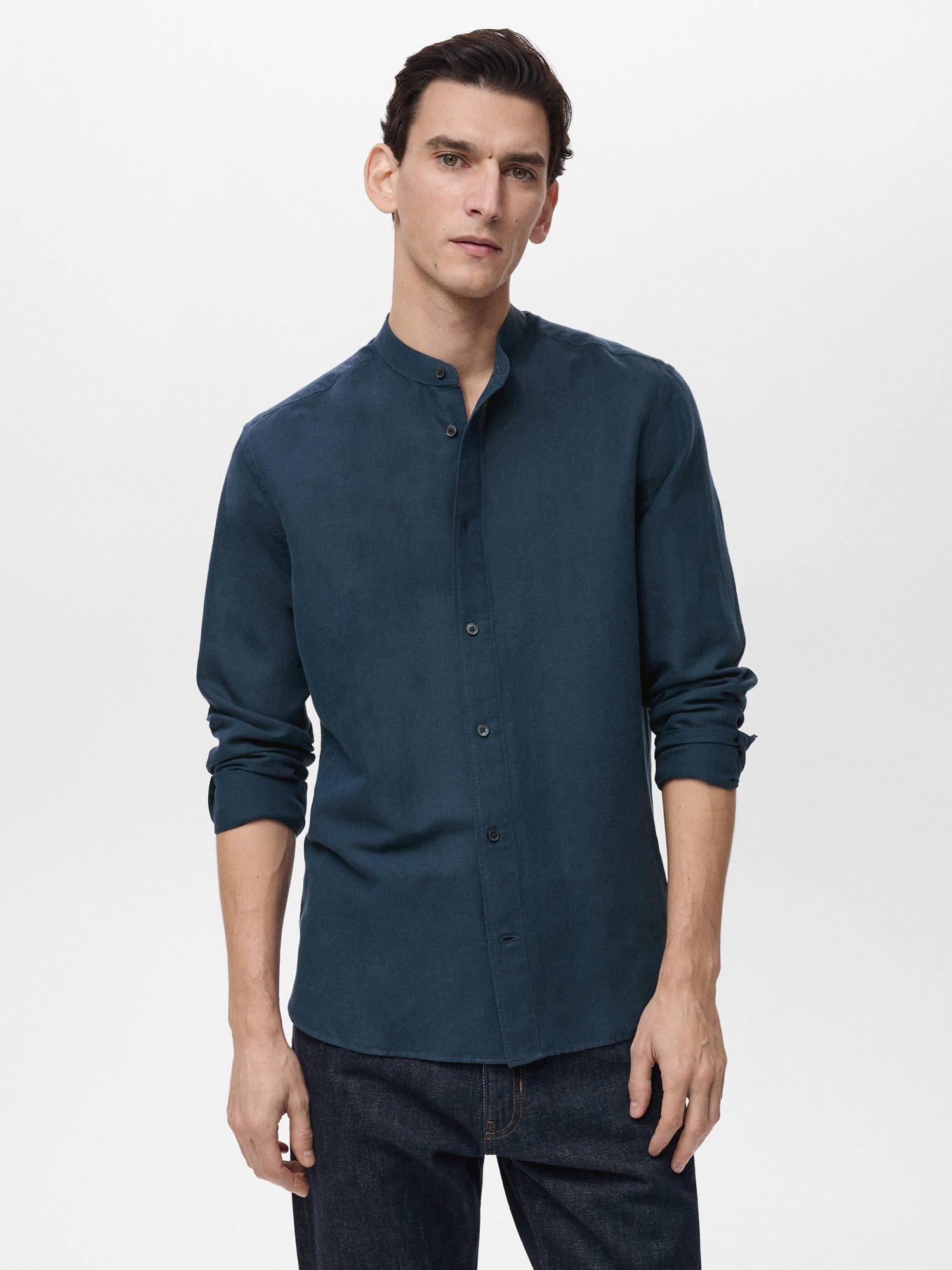Product image 1 of 8, which shows Mango Chennai Linen Blend Regular Fit Shirt, Navy, XS