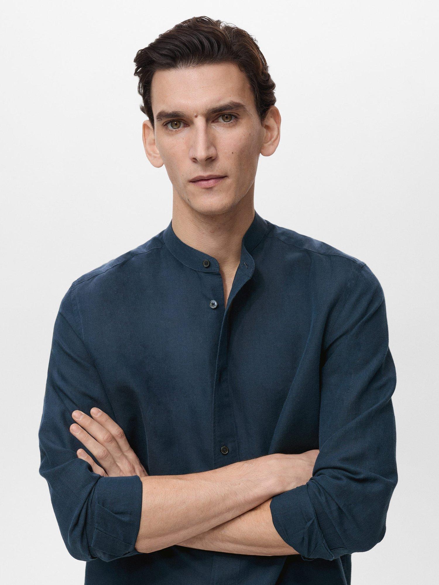 Product image 6 of 8, which shows Mango Chennai Linen Blend Regular Fit Shirt, Navy, XS