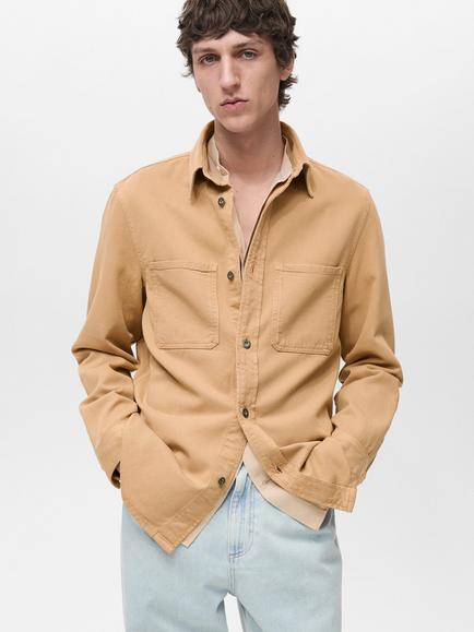Mango Jay Cotton Blend Relaxed Fit Shirt, Natural White, Beige