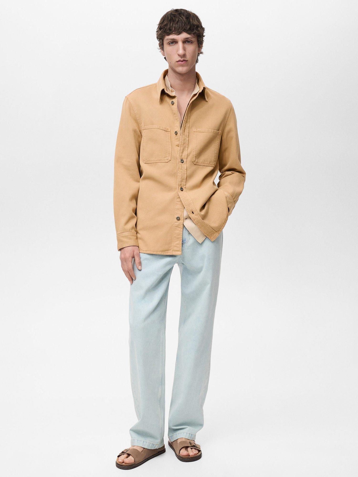 Product image 2 of 8, which shows Mango Jay Cotton Blend Relaxed Fit Shirt, Beige, L