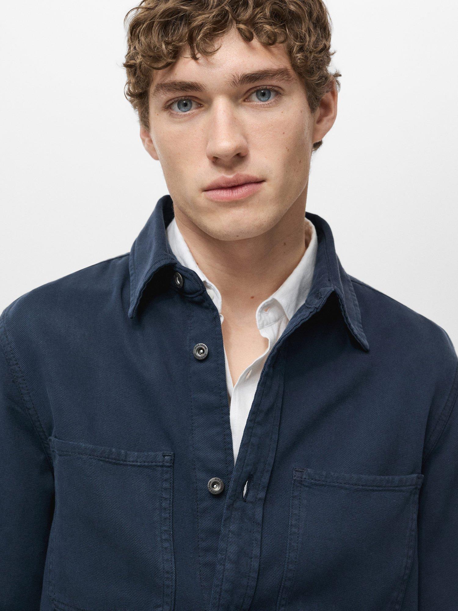Product image 6 of 8, which shows Mango Jay Cotton Blend Relaxed Fit Shirt, Navy, XS