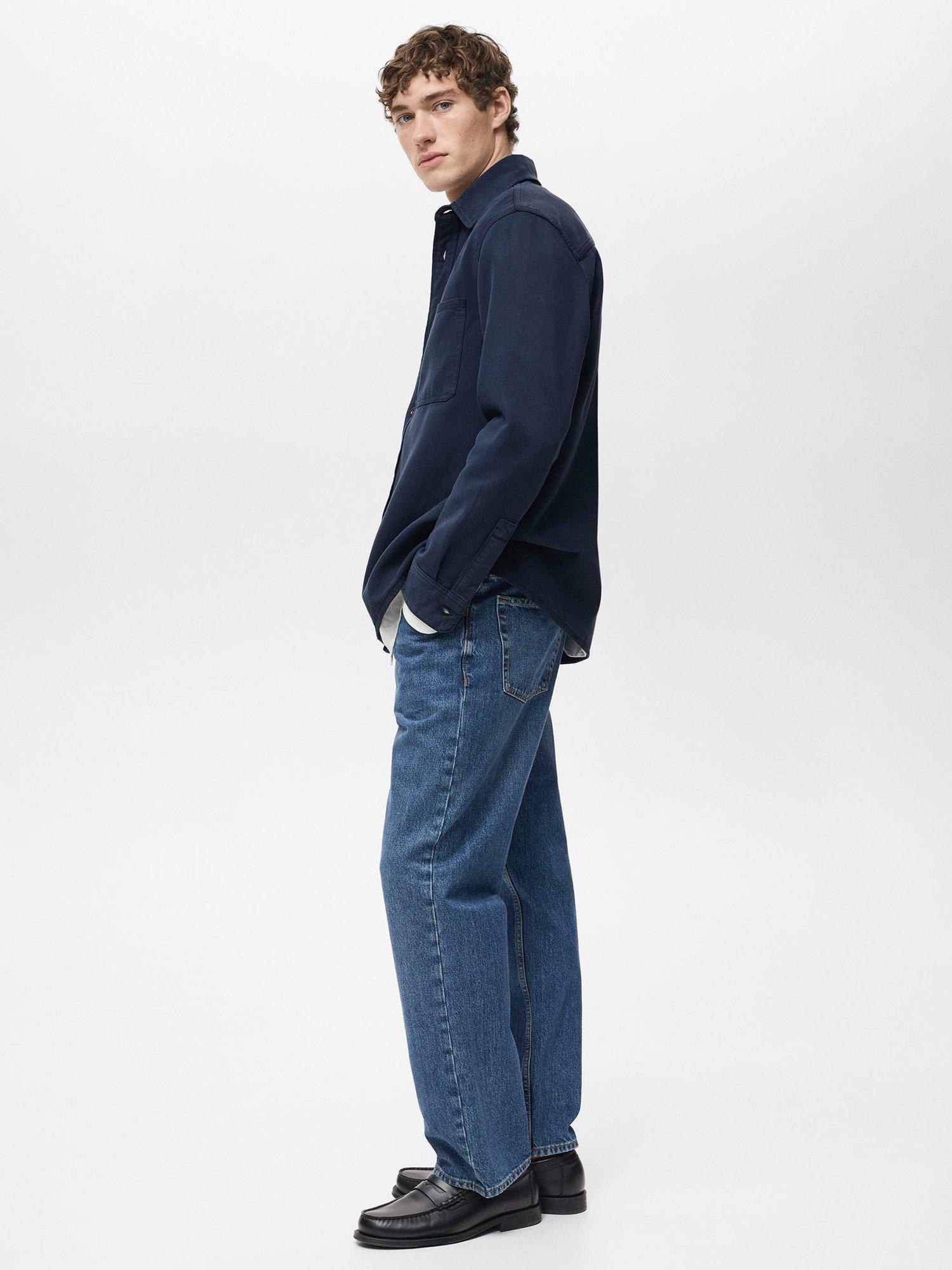 Product image 7 of 8, which shows Mango Jay Cotton Blend Relaxed Fit Shirt, Navy, XS