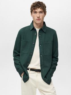 Mango Jay Cotton Blend Relaxed Fit Shirt, Natural White, Dark Green