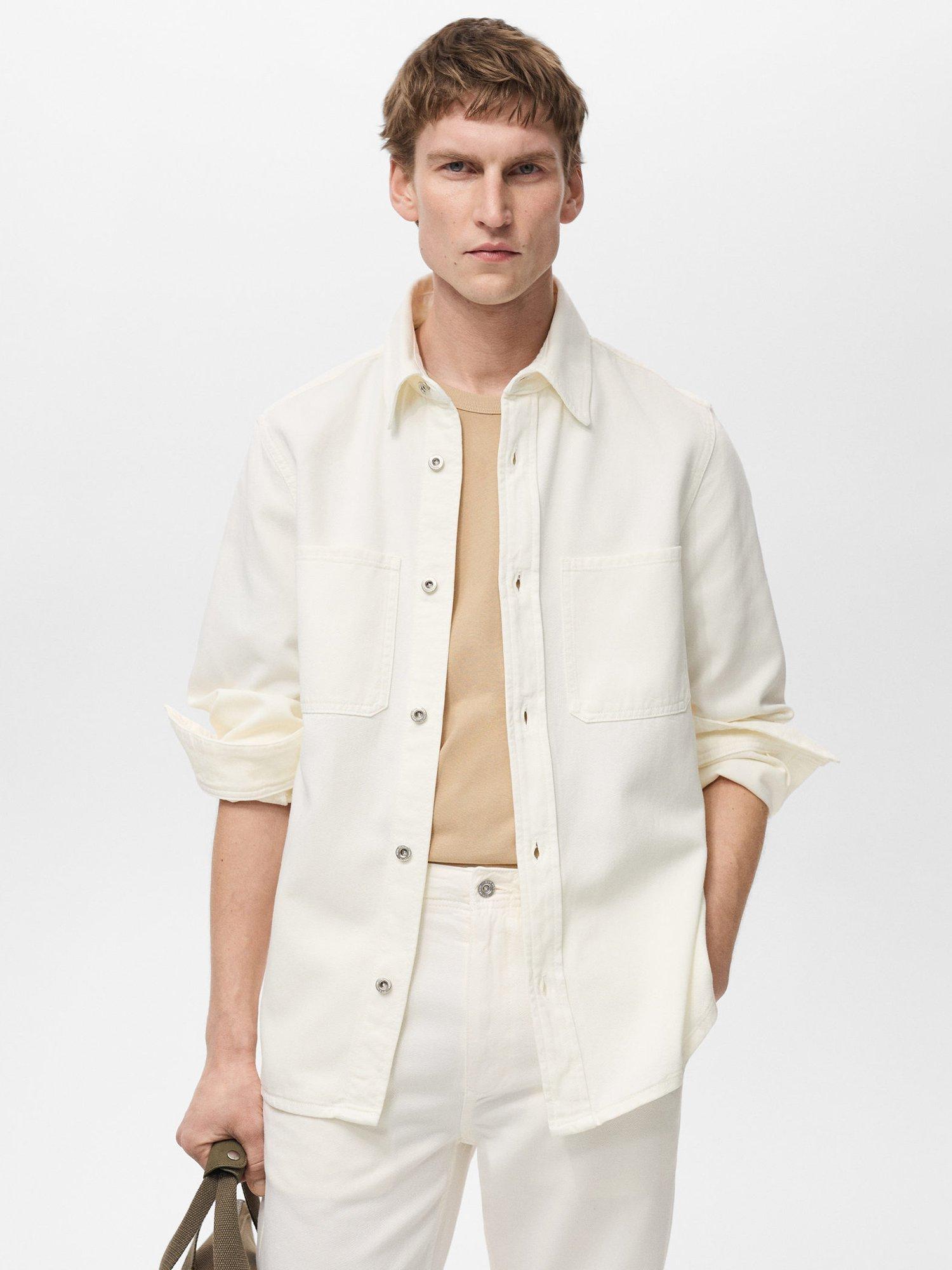 Product image 1 of 8, which shows Mango Jay Cotton Blend Relaxed Fit Shirt, Natural White, XS