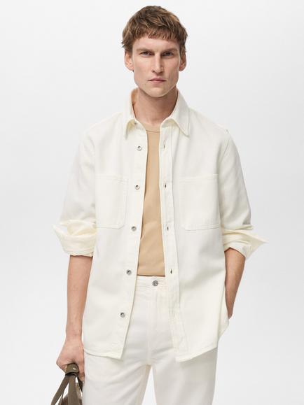 Mango Jay Cotton Blend Relaxed Fit Shirt, Natural White, Natural White