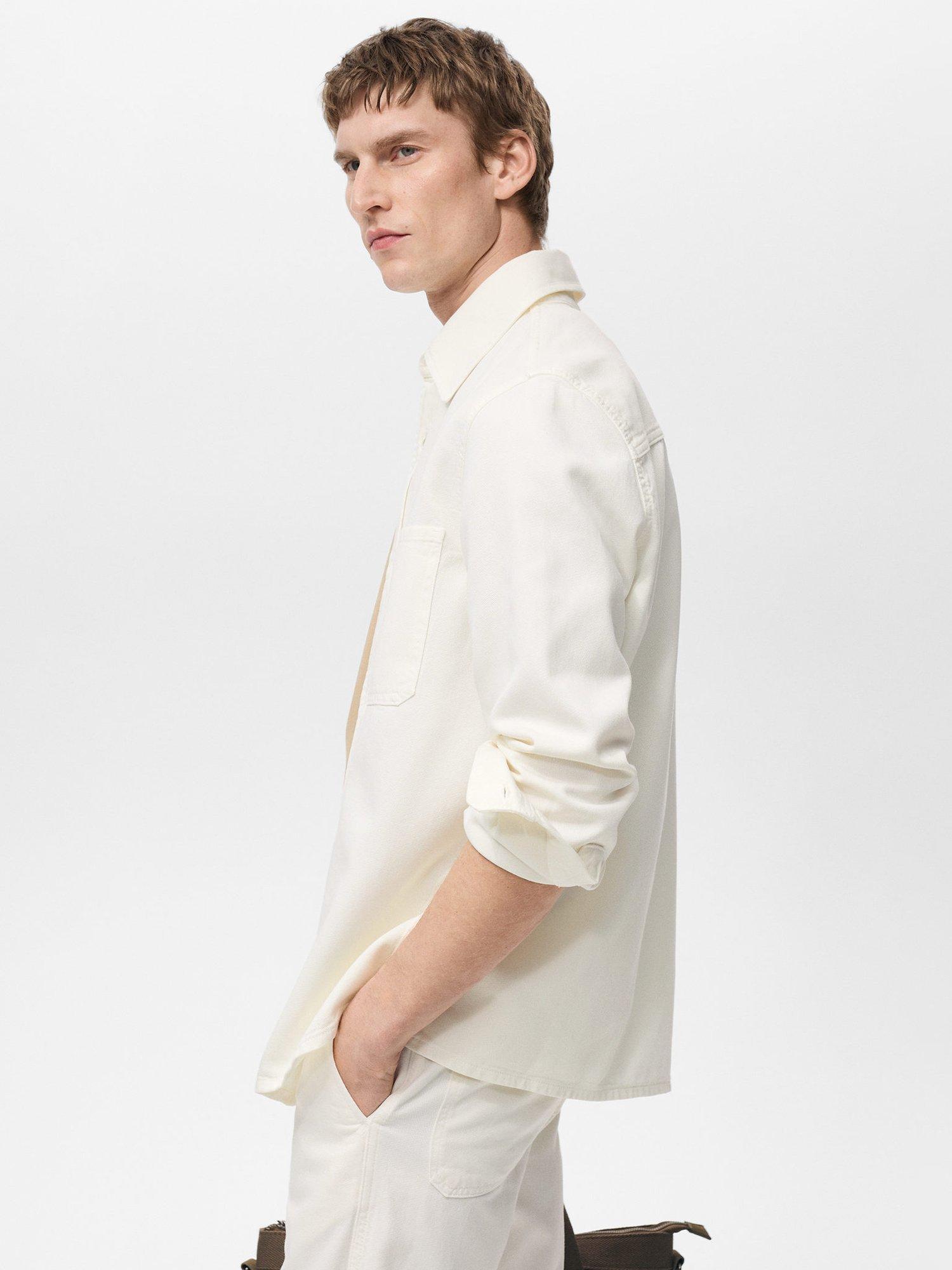 Product image 7 of 8, which shows Mango Jay Cotton Blend Relaxed Fit Shirt, Natural White, XS