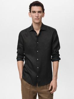 Mango Parrot Linen Regular Fit Shirt, Black