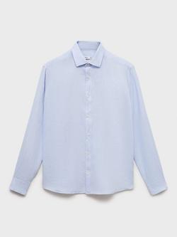 Mango Parrot Linen Regular Fit Shirt, Mid Blue