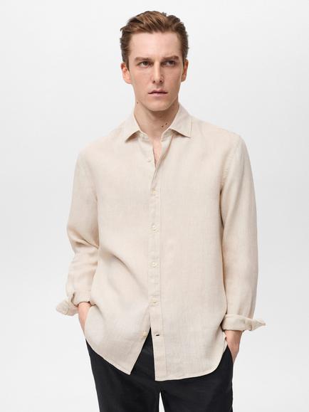 Mango Parrot Linen Regular Fit Shirt, Beige, Beige
