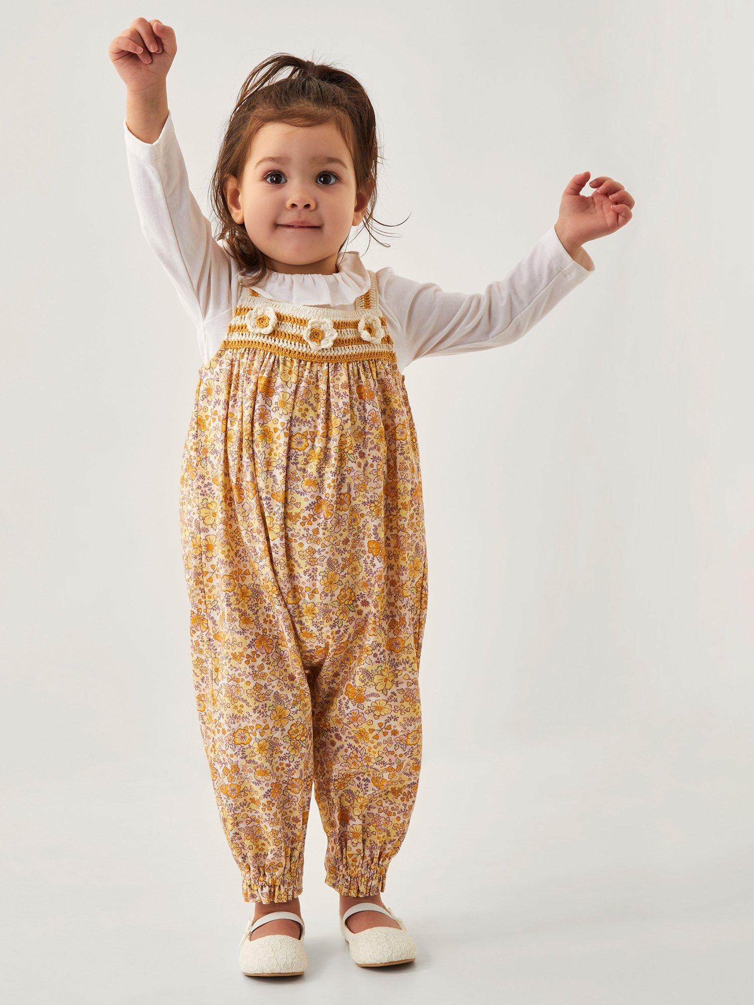 Product image 1 of 4, which shows Monsoon Baby Cotton Blouse & Romper Set, Yellow, 0-3 months