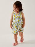 Monsoon Baby Cotton Lemon Print Romper, Blue/Multi
