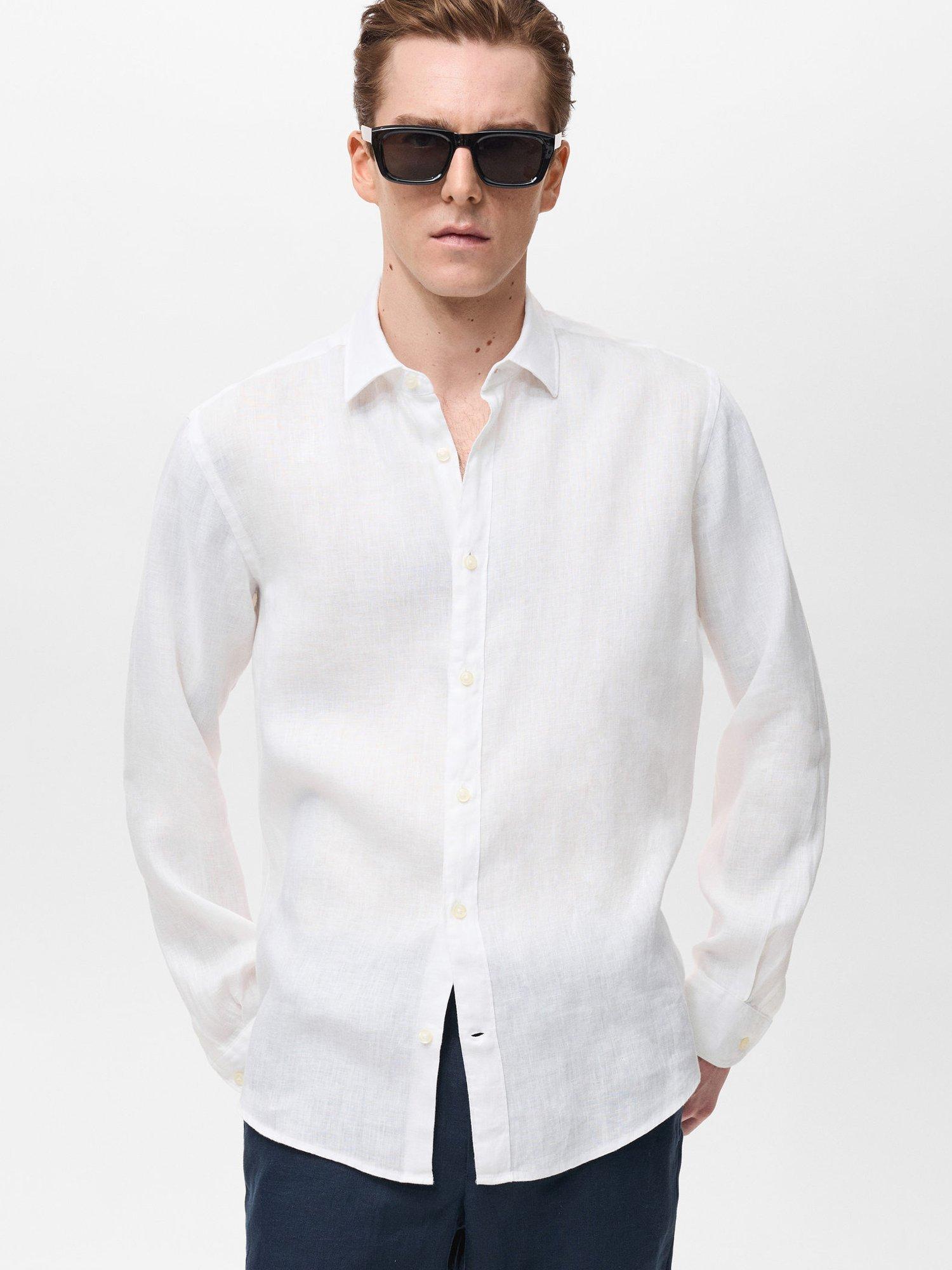 Product image 1 of 9, which shows Mango Parrot Linen Regular Fit Shirt, White, L