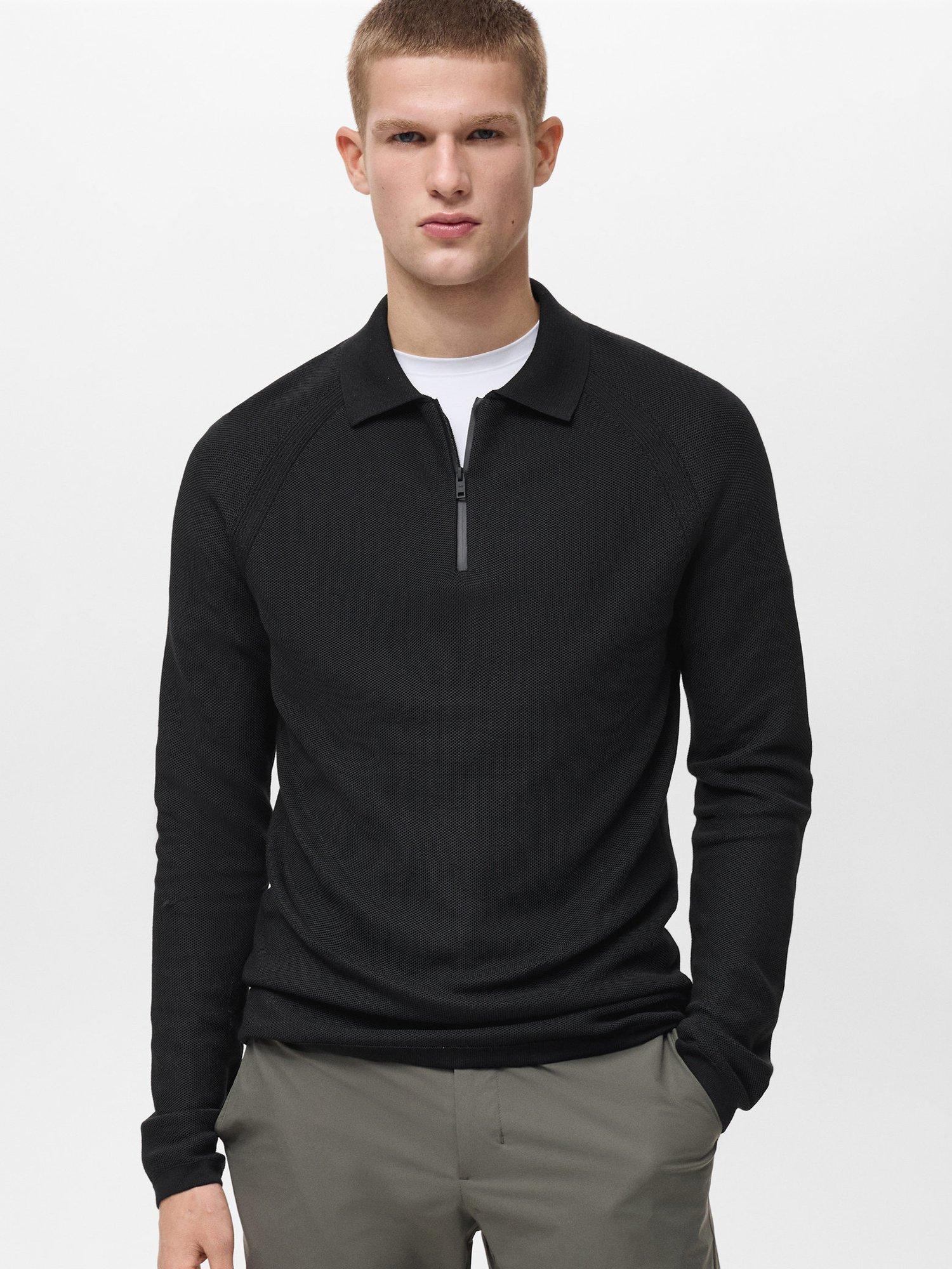 Product image 1 of 8, which shows Mango Anomic Regular Fit Zipped Polo Neck Jumper, Black, L