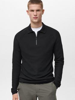 Mango Anomic Regular Fit Zipped Polo Neck Jumper, Black, Black