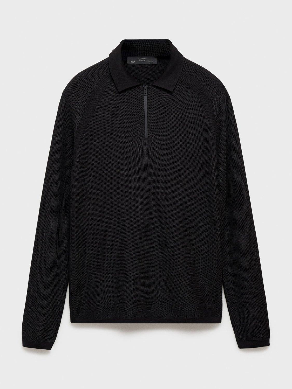 Product image 3 of 8, which shows Mango Anomic Regular Fit Zipped Polo Neck Jumper, Black, L