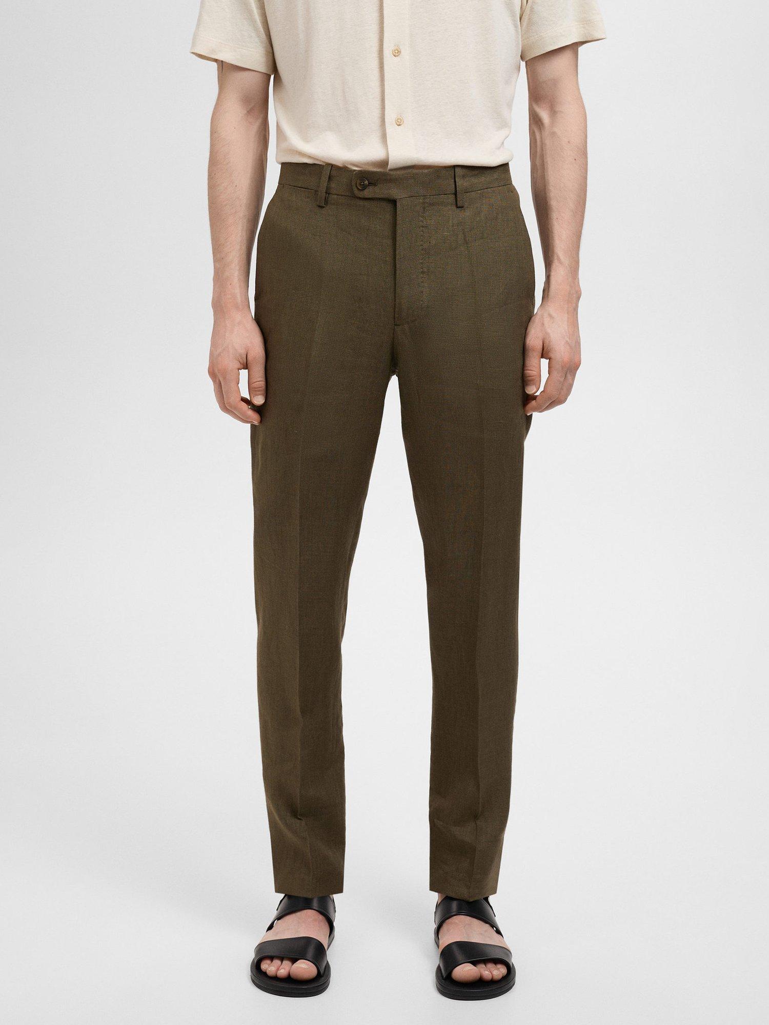 Product image 1 of 8, which shows Mango Amalfi Linen Straight Leg Trousers, Khaki, 29