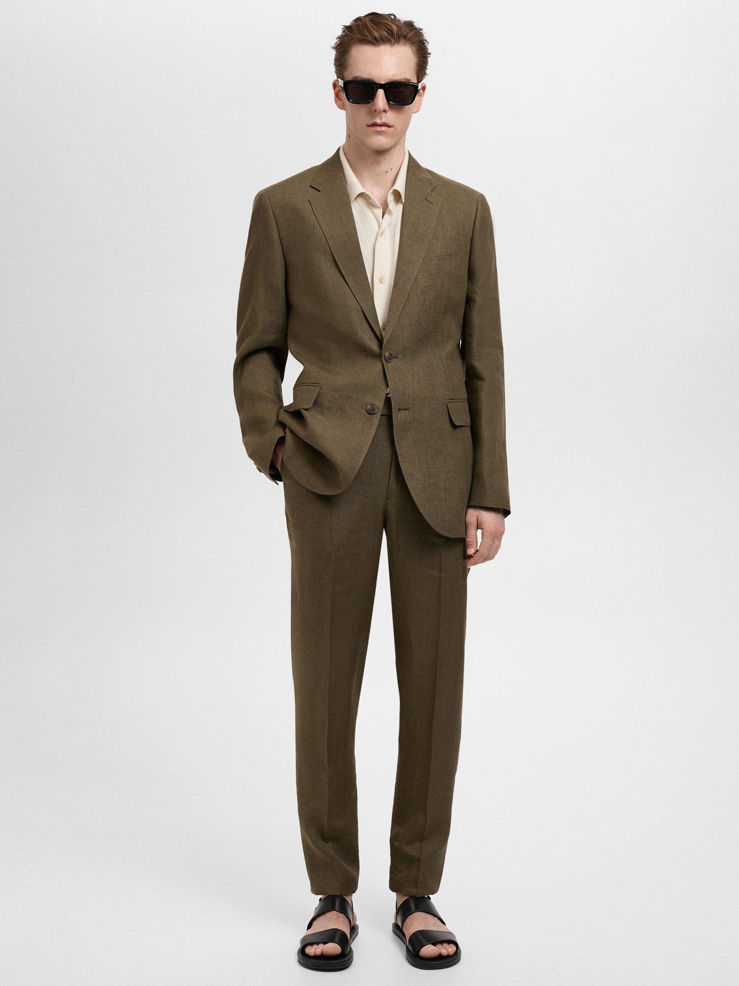 Product image 2 of 8, which shows Mango Amalfi Linen Straight Leg Trousers, Khaki, 29