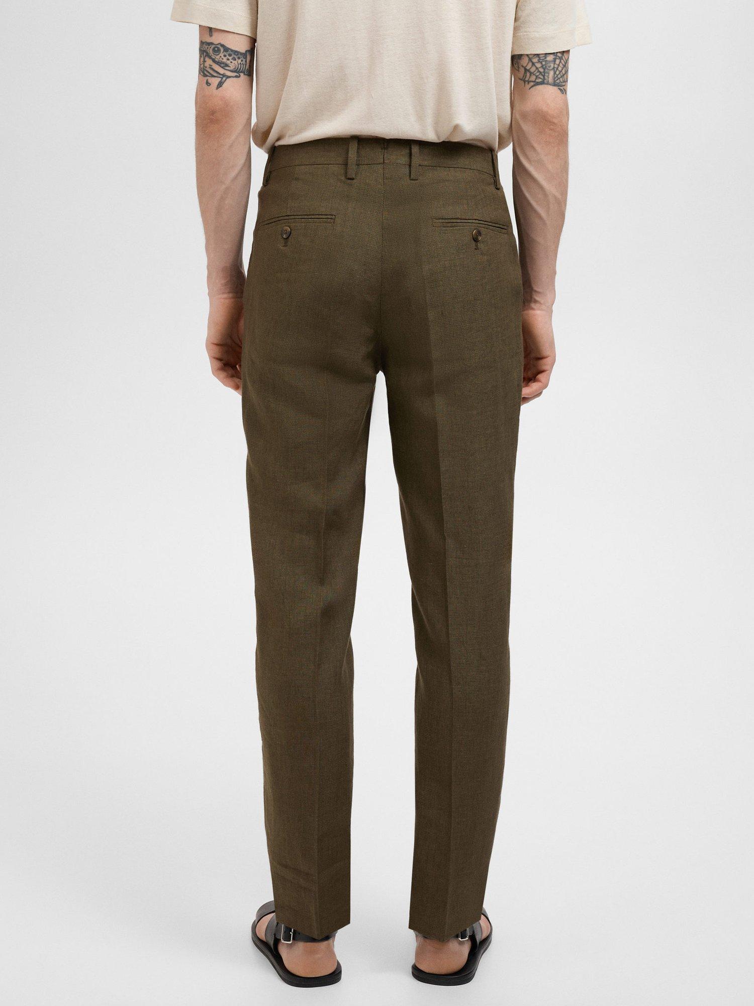 Product image 4 of 8, which shows Mango Amalfi Linen Straight Leg Trousers, Khaki, 29