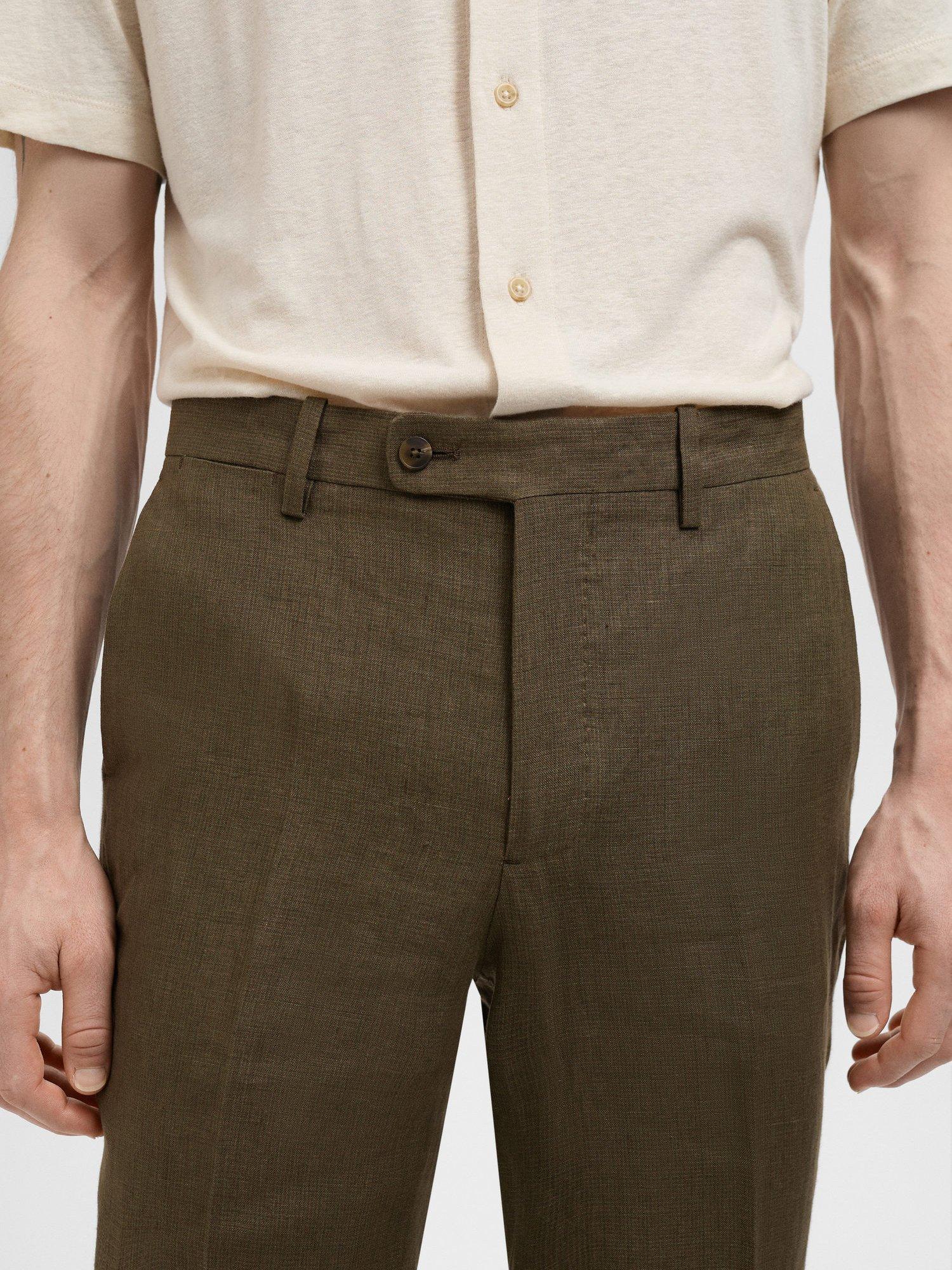 Product image 6 of 8, which shows Mango Amalfi Linen Straight Leg Trousers, Khaki, 29