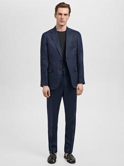 Mango Amalfi Linen Suit Trousers, Navy - view 2, Navy