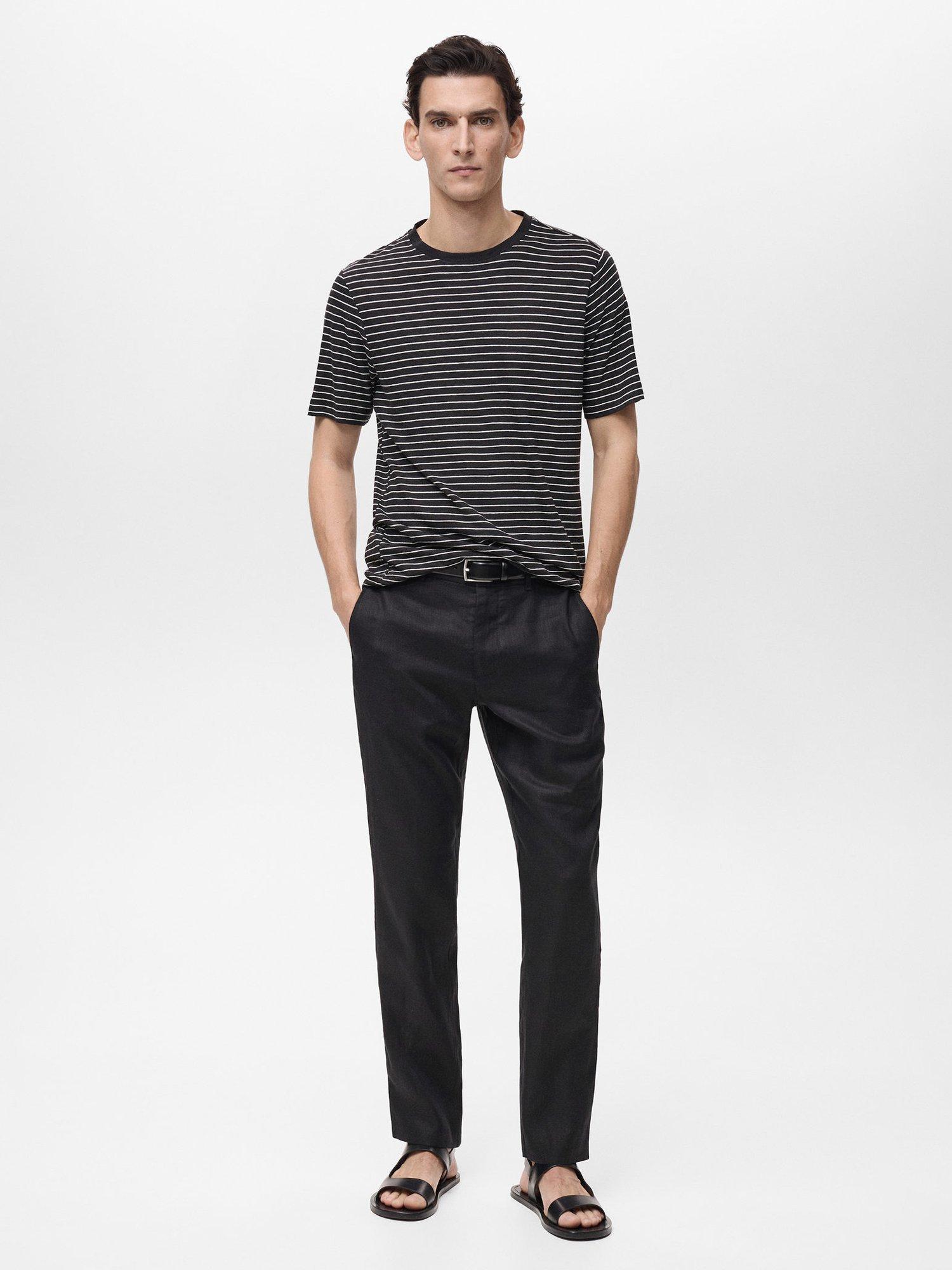 Product image 2 of 8, which shows Mango Oyster Slim Fit Linen Trousers, Black, 29