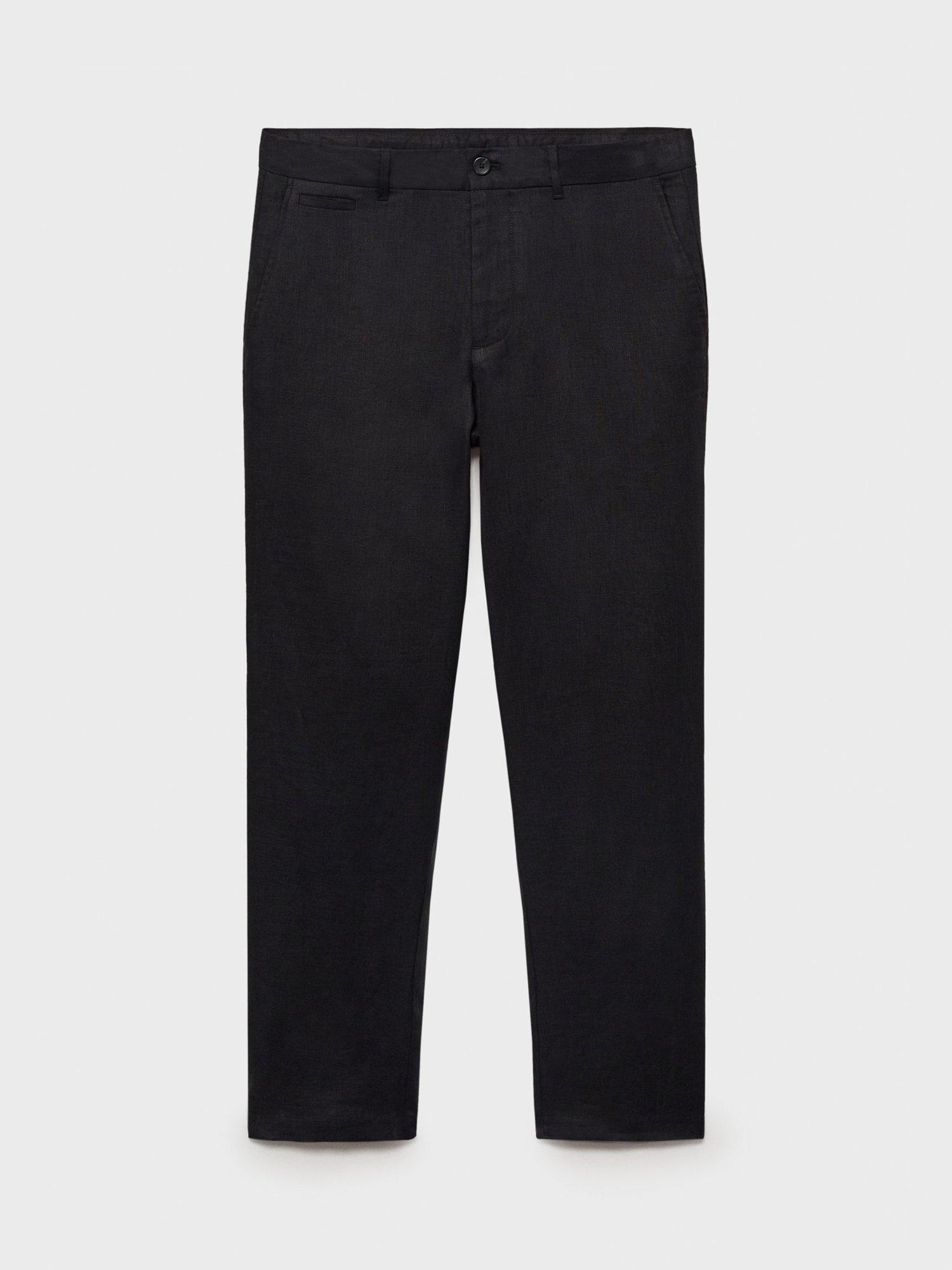 Product image 3 of 8, which shows Mango Oyster Slim Fit Linen Trousers, Black, 29