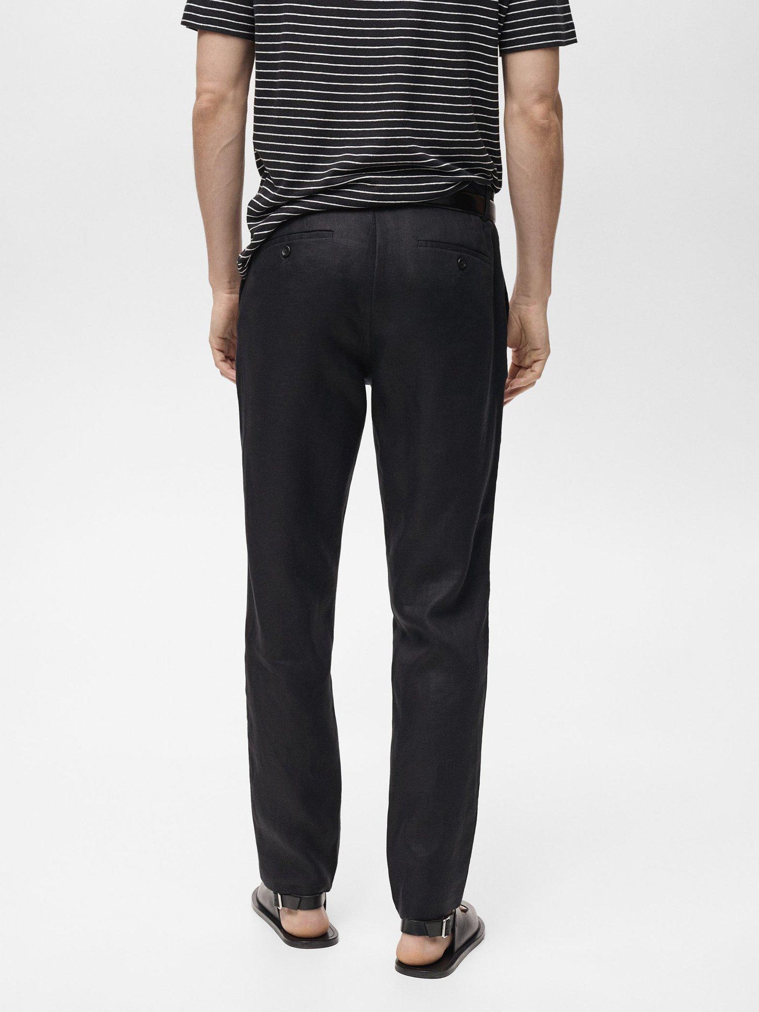 Product image 4 of 8, which shows Mango Oyster Slim Fit Linen Trousers, Black, 29