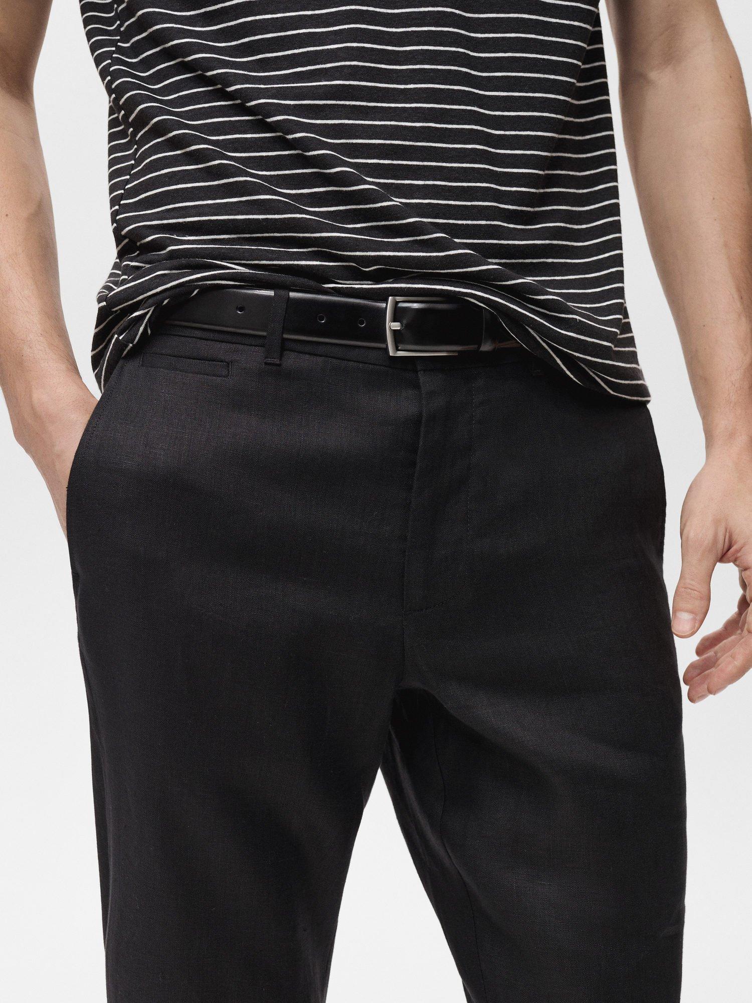 Product image 6 of 8, which shows Mango Oyster Slim Fit Linen Trousers, Black, 29