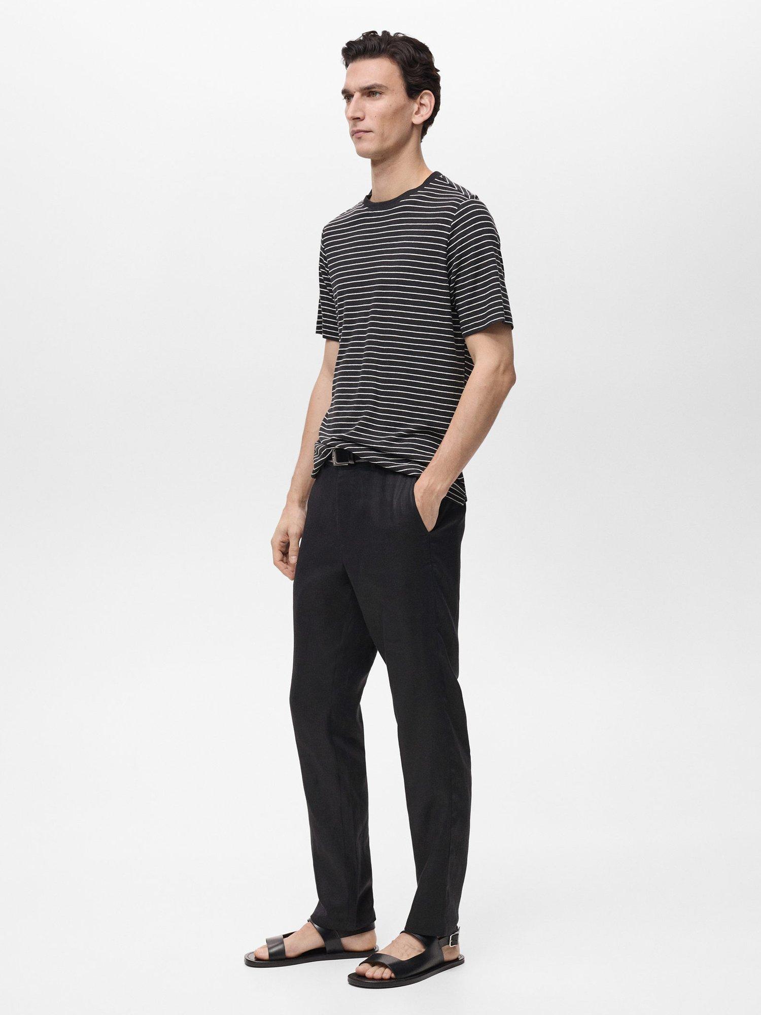 Product image 7 of 8, which shows Mango Oyster Slim Fit Linen Trousers, Black, 29