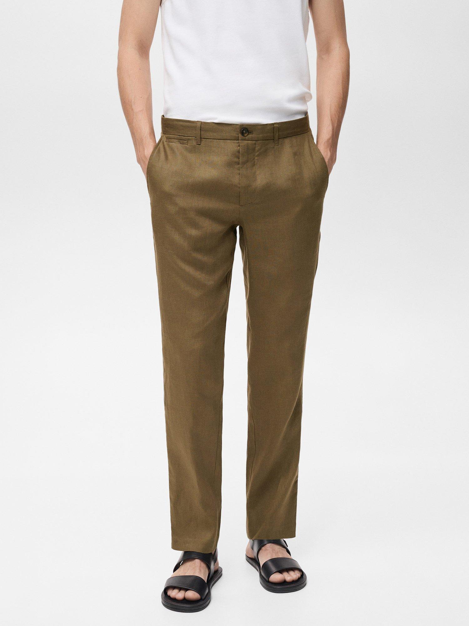 Product image 1 of 9, which shows Mango Oyster Linen Slim Trousers, Green, 29