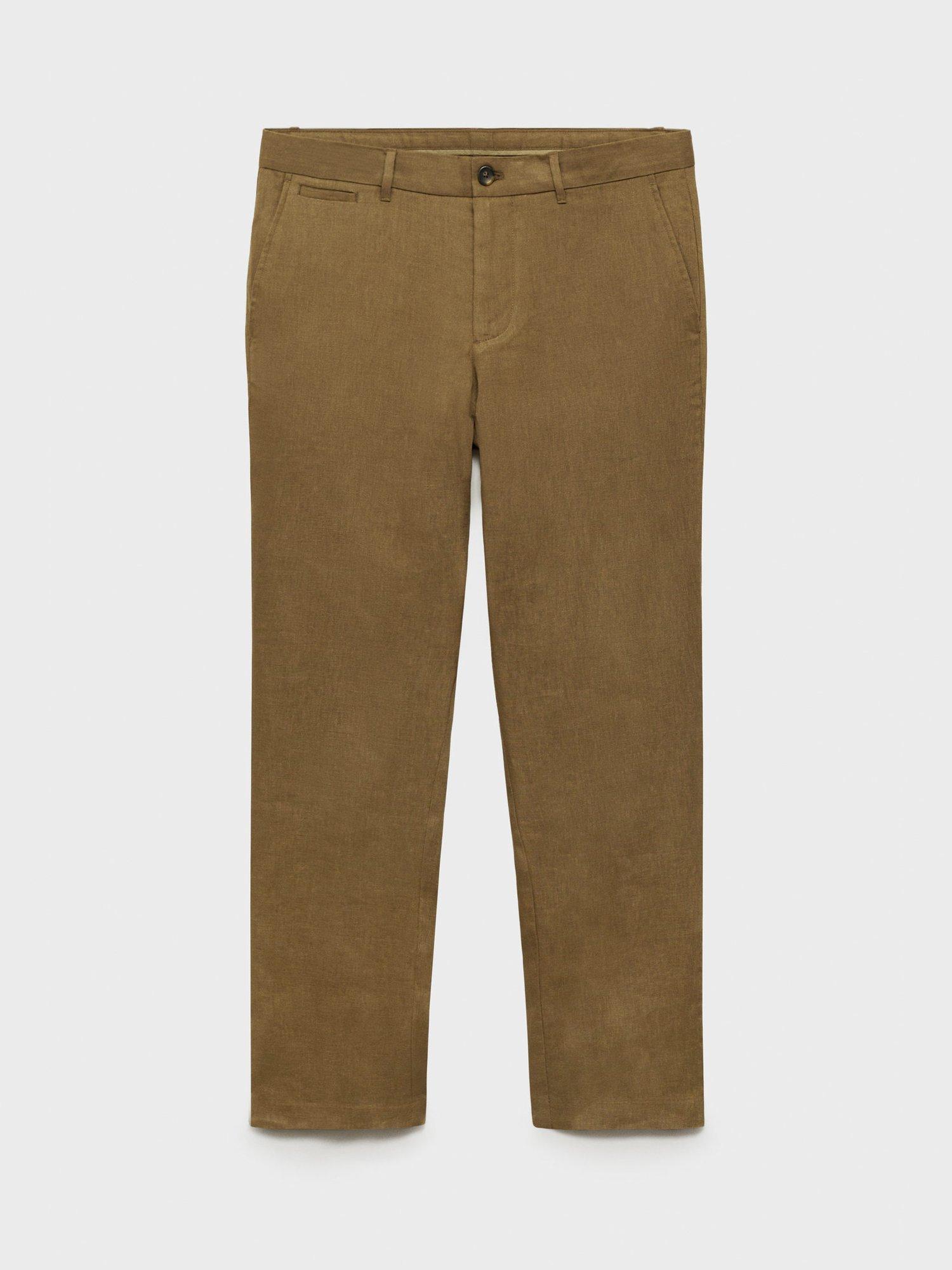 Product image 3 of 9, which shows Mango Oyster Linen Slim Trousers, Green, 29
