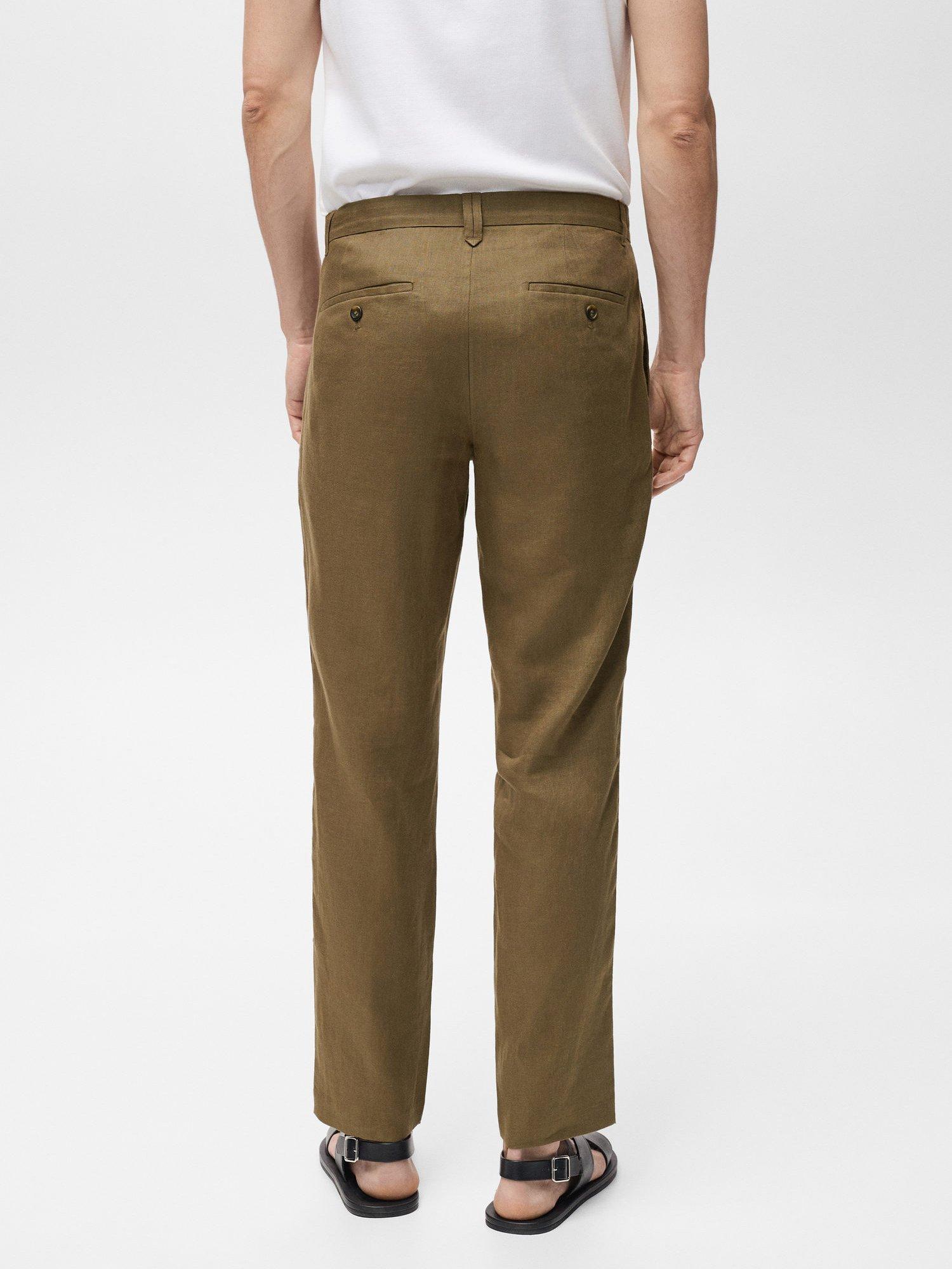 Product image 4 of 9, which shows Mango Oyster Linen Slim Trousers, Green, 29