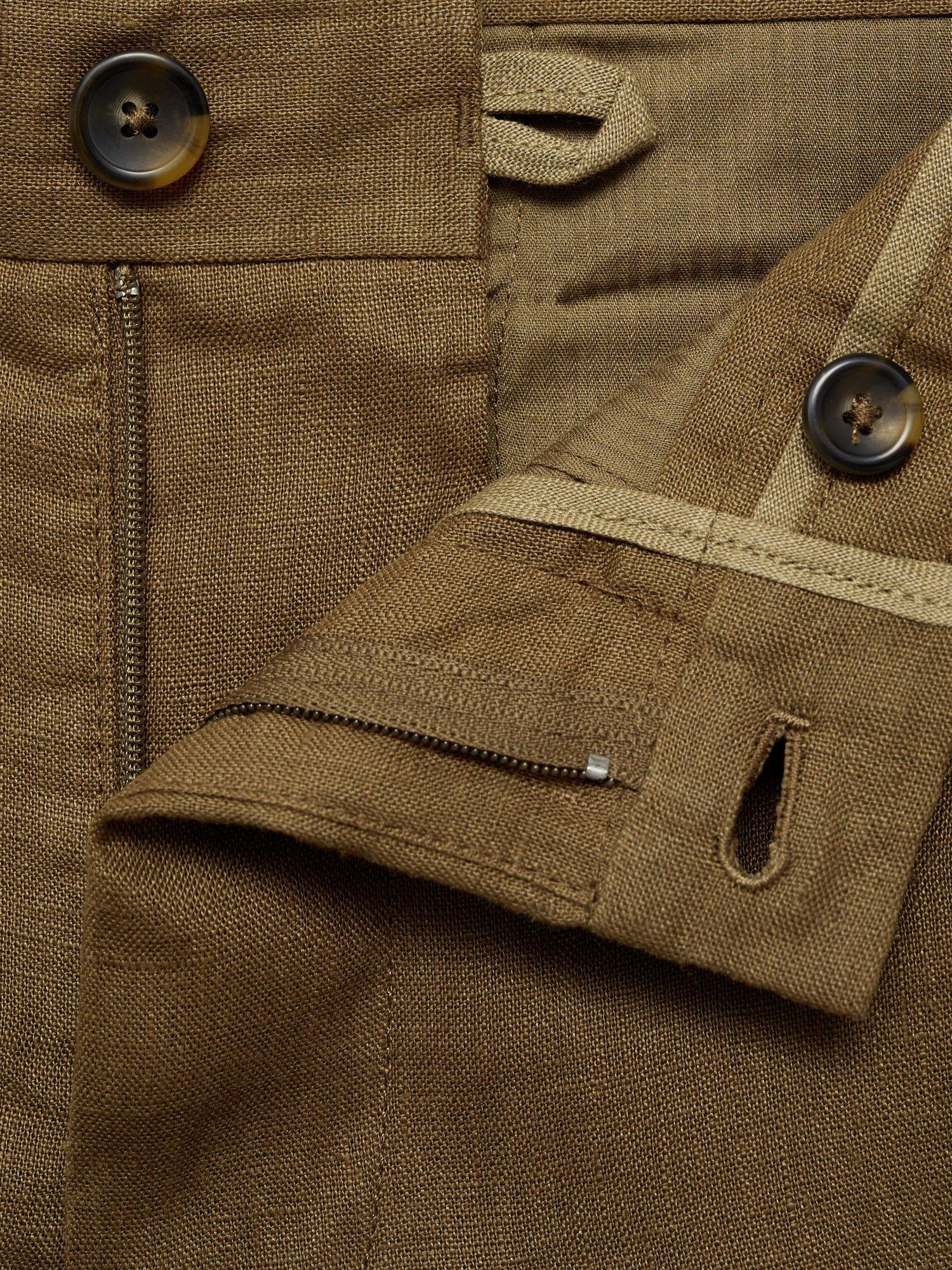 Product image 5 of 9, which shows Mango Oyster Linen Slim Trousers, Green, 29