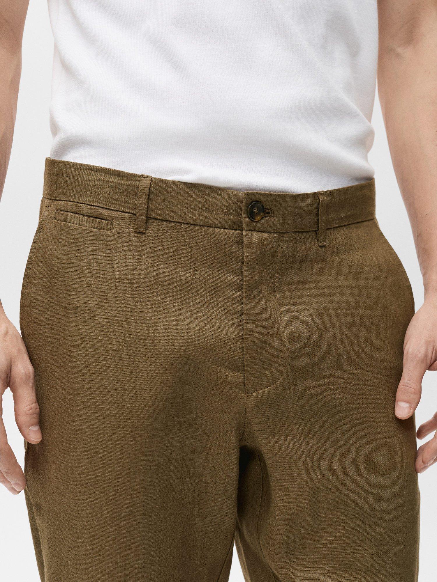 Product image 6 of 9, which shows Mango Oyster Linen Slim Trousers, Green, 29