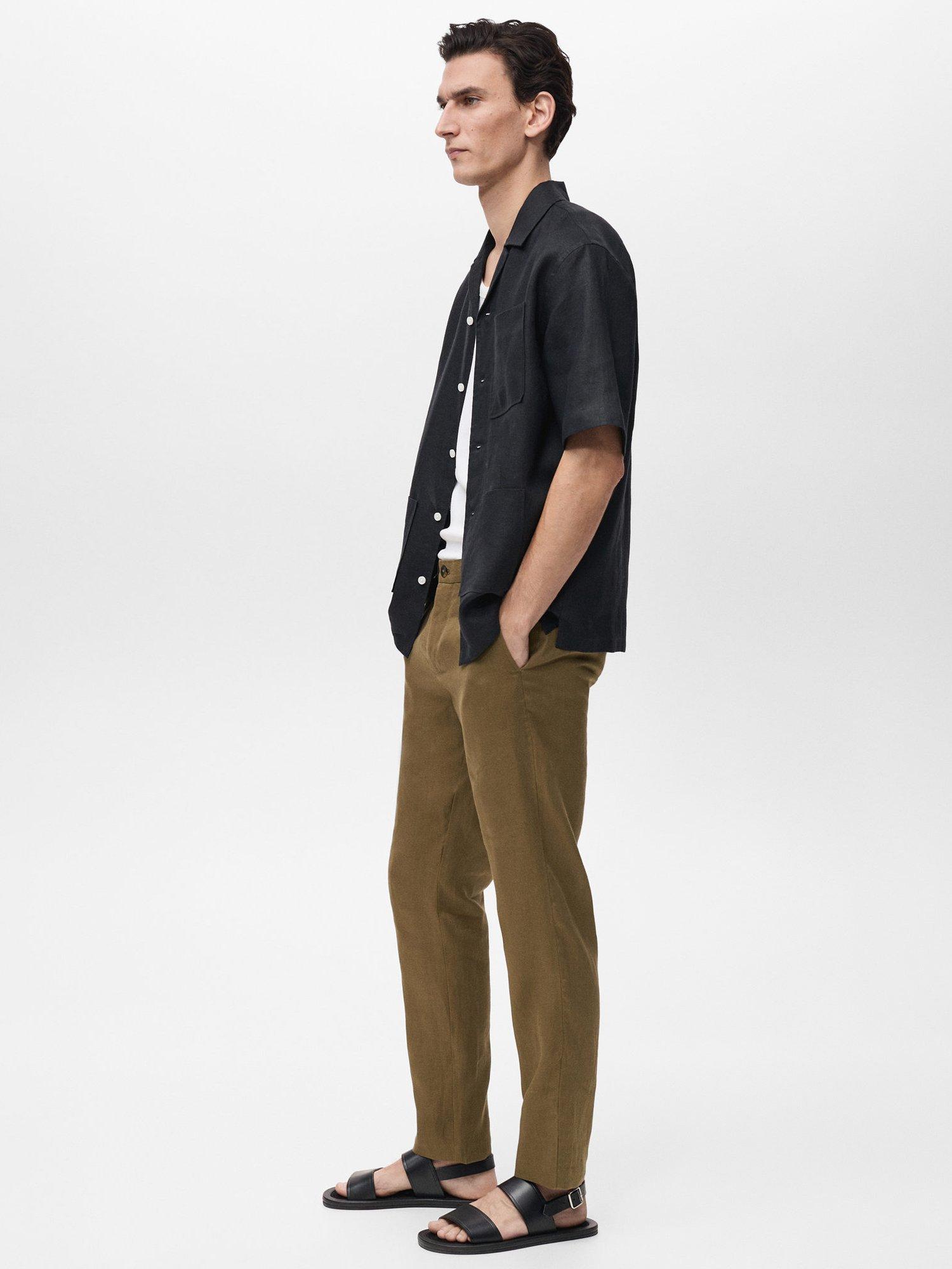 Product image 7 of 9, which shows Mango Oyster Linen Slim Trousers, Green, 29