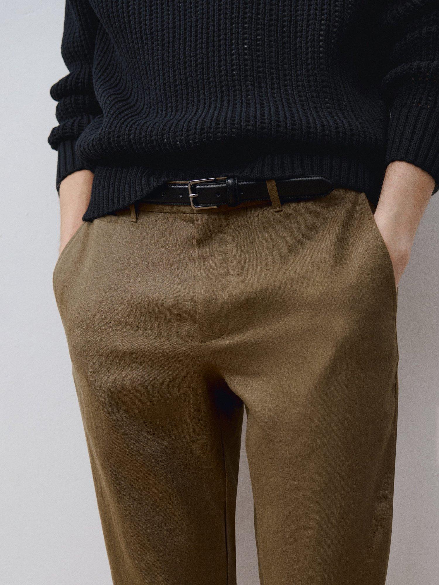Product image 9 of 9, which shows Mango Oyster Linen Slim Trousers, Green, 29