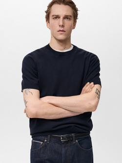 Mango Arraona Cotton Regular Fit Tee, Dark Blue