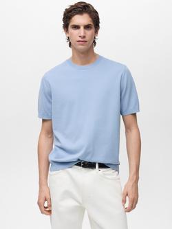 Mango Arraona Cotton Regular Fit Tee, Pastel Blue