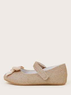 Monsoon Baby Glitter Bow Walkers, Gold, Gold