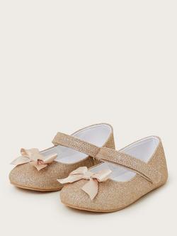 Monsoon Baby Glitter Bow Walkers, Gold - view 2, Gold