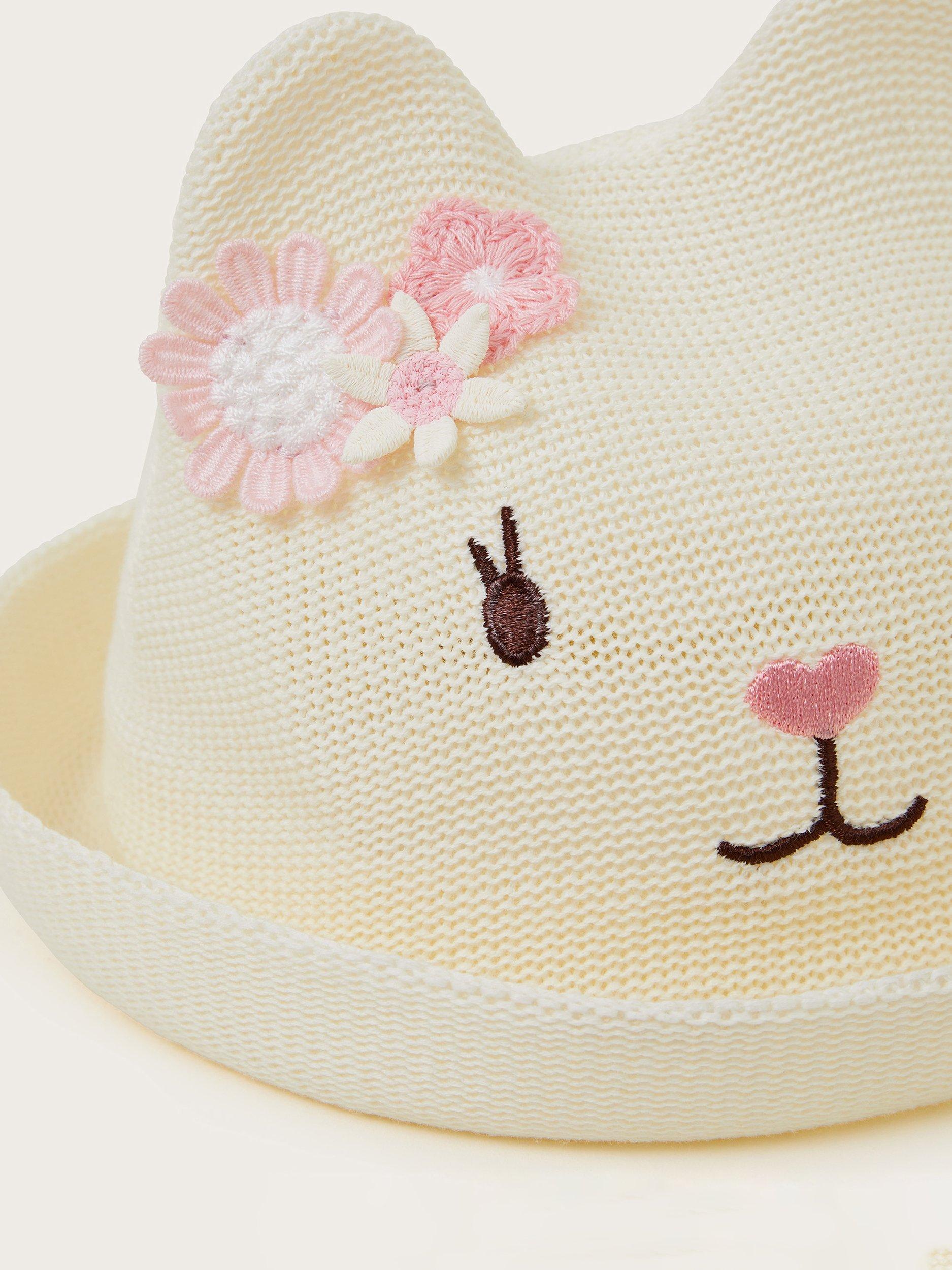 Product image 3 of 3, which shows Monsoon Baby Knitted Cat Hat, White, 0-6 months
