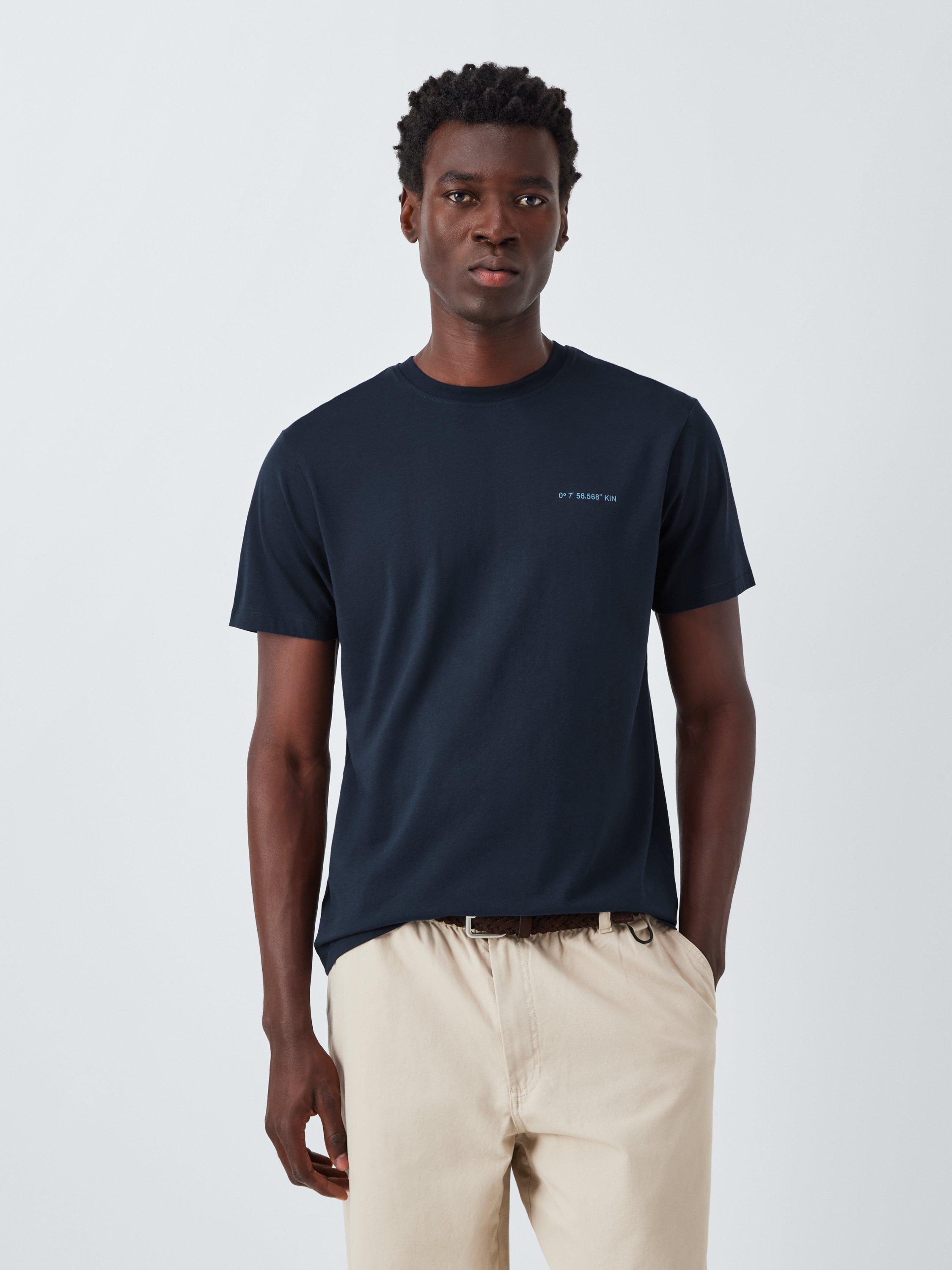 Product image 2 of 6, which shows Kin Distorted Graphic Cotton T-Shirt, Dark Sapphire, S