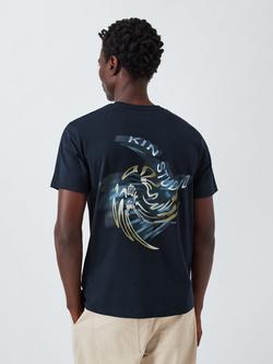 Kin Distorted Graphic Cotton T-Shirt, Dark Sapphire, Dark Sapphire