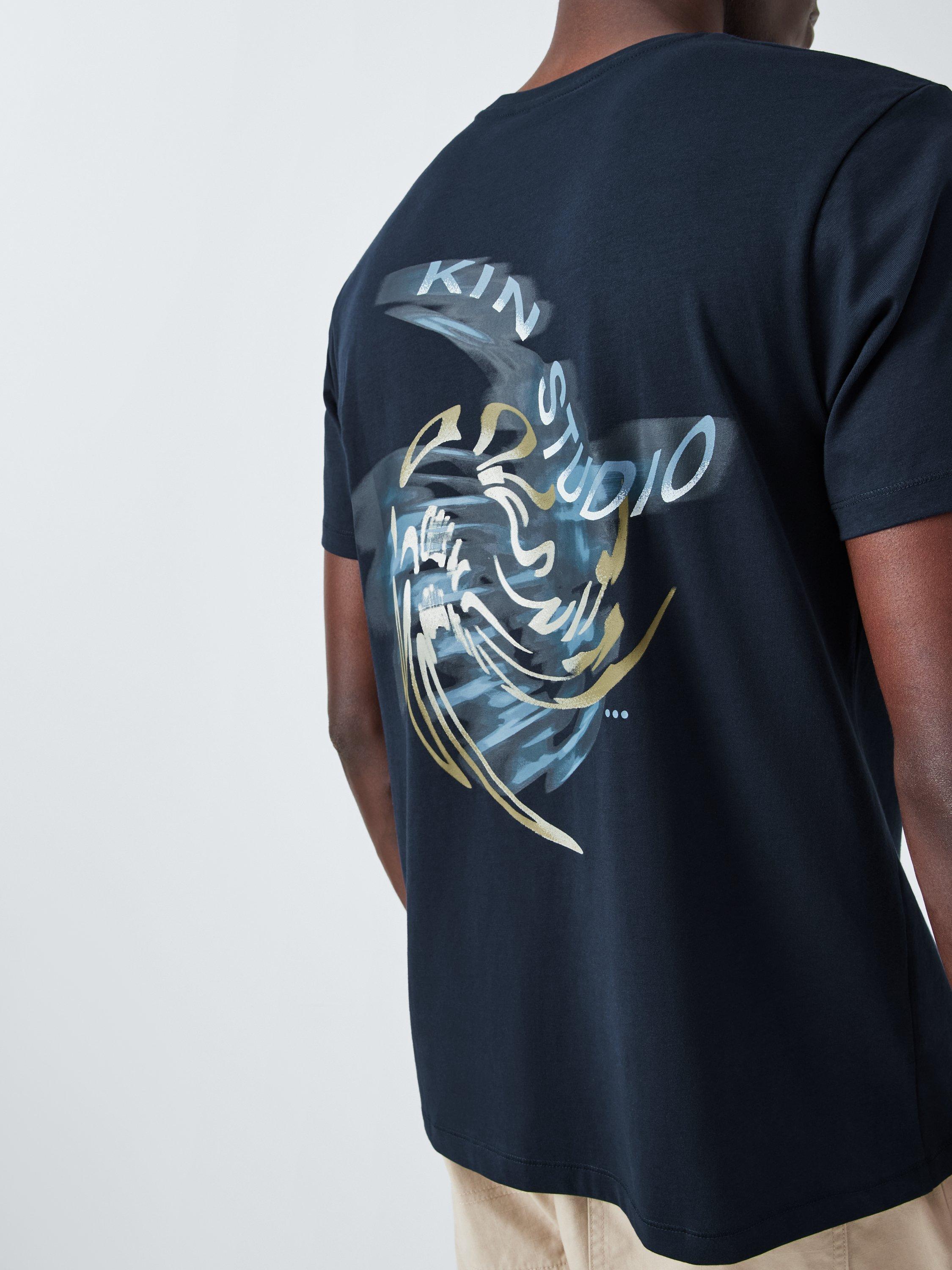 Product image 6 of 6, which shows Kin Distorted Graphic Cotton T-Shirt, Dark Sapphire, S