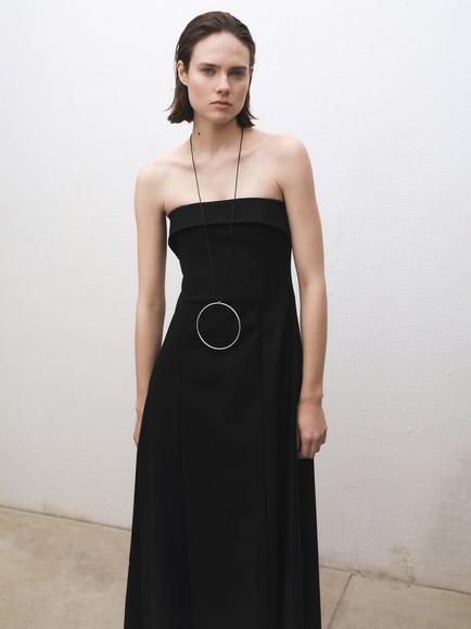 Mango Brigitte Strapless Flared Dress, Black, Black