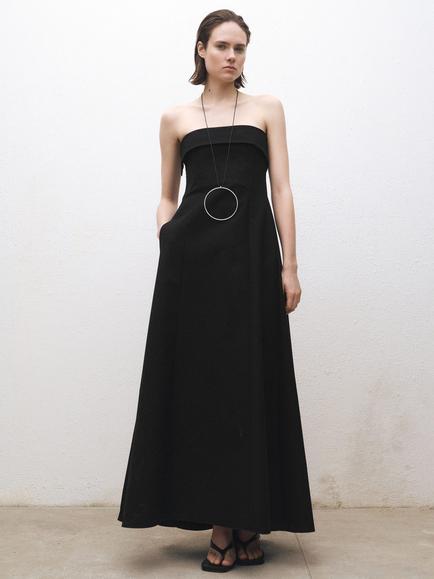 Mango Brigitte Strapless Flared Dress, Black - view 2, Black
