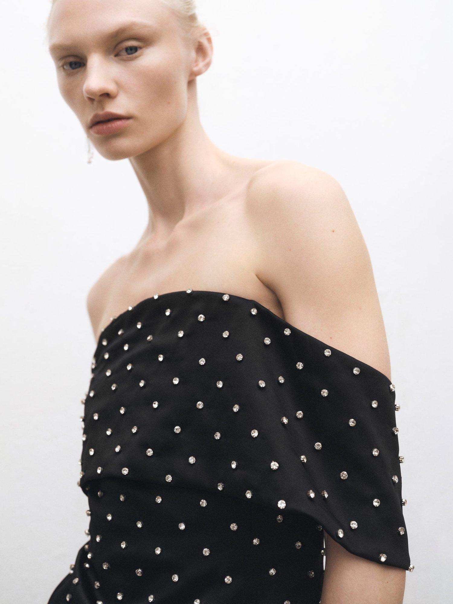 Product image 2 of 8, which shows Mango Tess Crystal Mini Dress, Black, 10