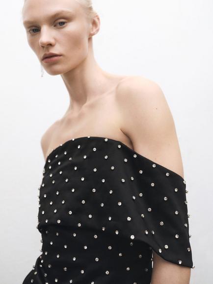 Mango Tess Crystal Mini Dress, Black - view 2, Black