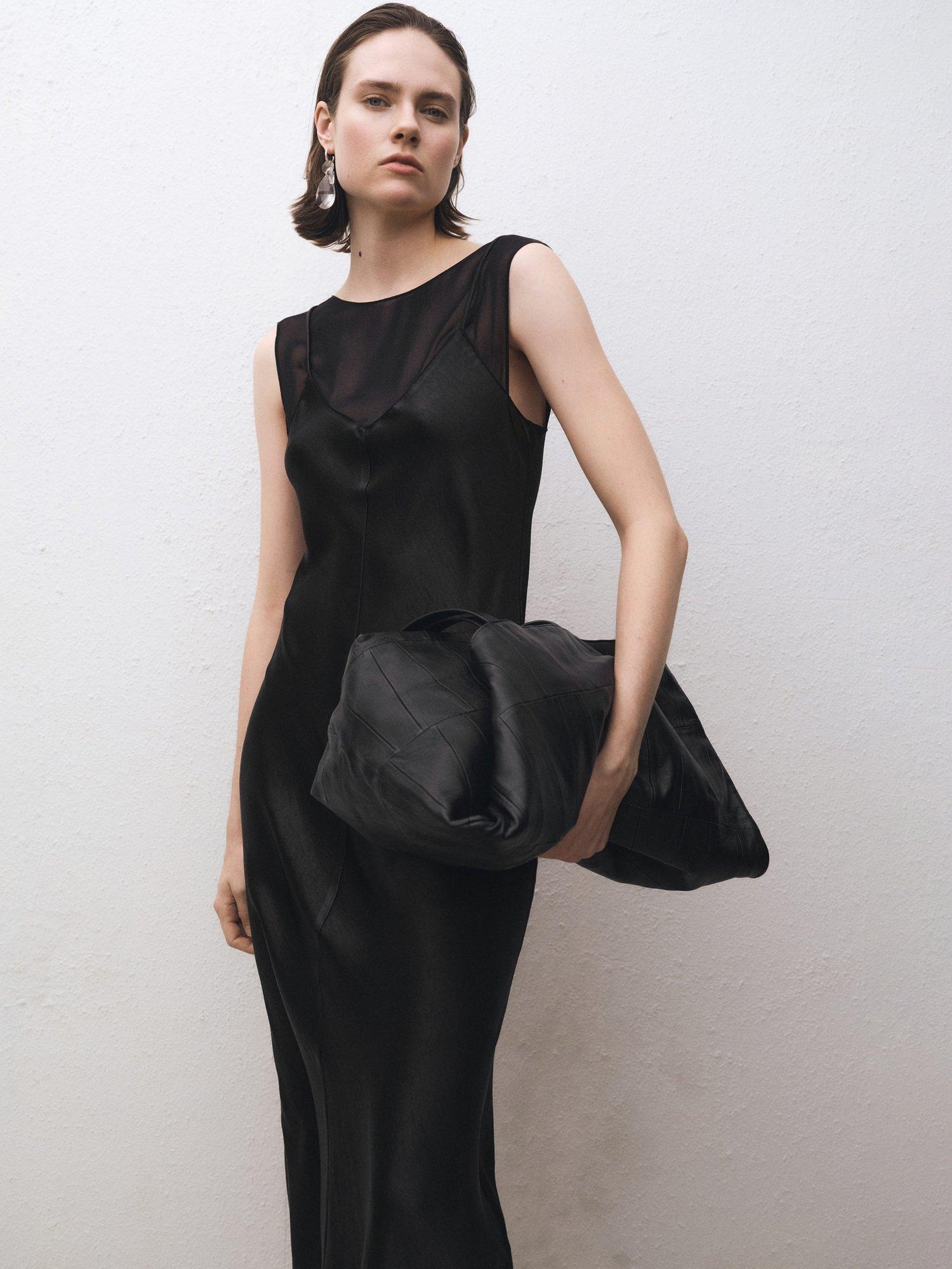 Product image 1 of 7, which shows Mango Olive Satin Dress, Black, 10